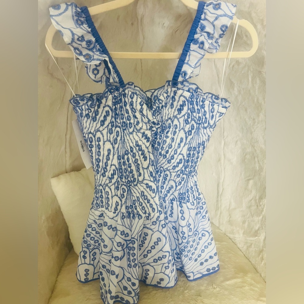 Chic Blue and White Patterned Mini Dress